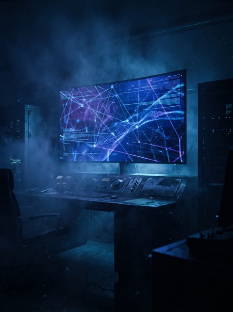 Monitor curvo con visualizzazione grafo di rete in control room